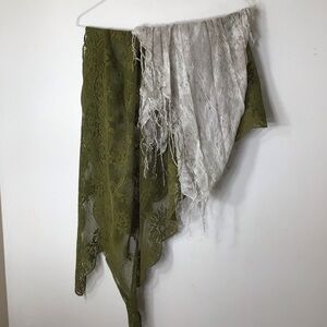 2 scarf bundle lot women grey green boho lace feminine vintage